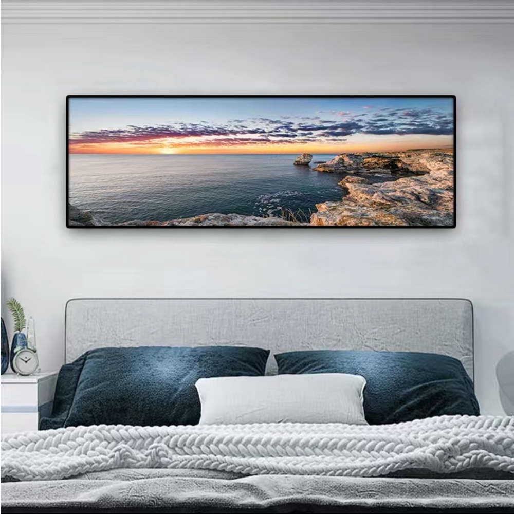 PREMIUM Panorama Canvas Print Wall Art Rocky Sea Sunset 19.7" x 59" - Picture 2 of 7